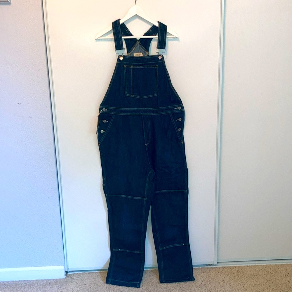 NWT For Days Dark Denim Cargo Overalls size 30